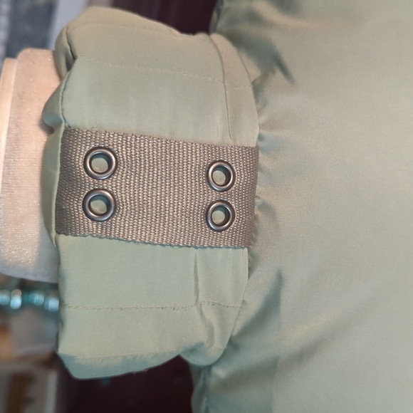Larry Levin Vtg pistachio green fitted down filled puffer jacket with belt sz XS - Picture 4 of 15